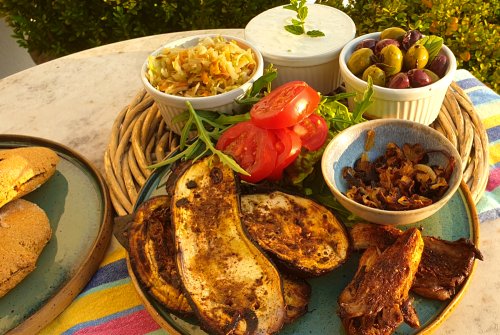 Gyros pita with eggplant and oyster mushrooms