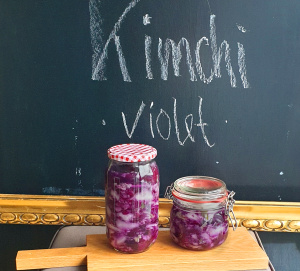 purple kimchi in a jar